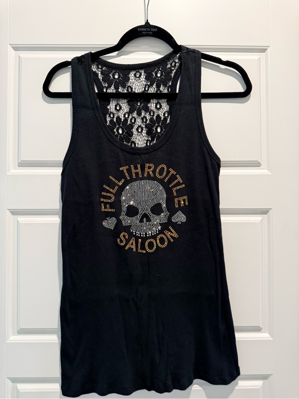 Black Studded Skull Tank with Lace Back